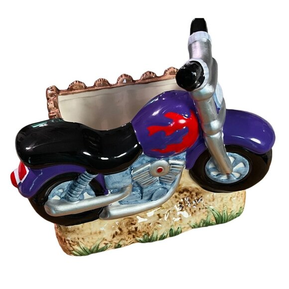Vintage Napco Purple/Red Motorcycle‎ Planter 5"x8"x6" - Picture 1 of 6
